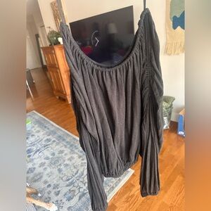 Free People Black Ruched Blouse